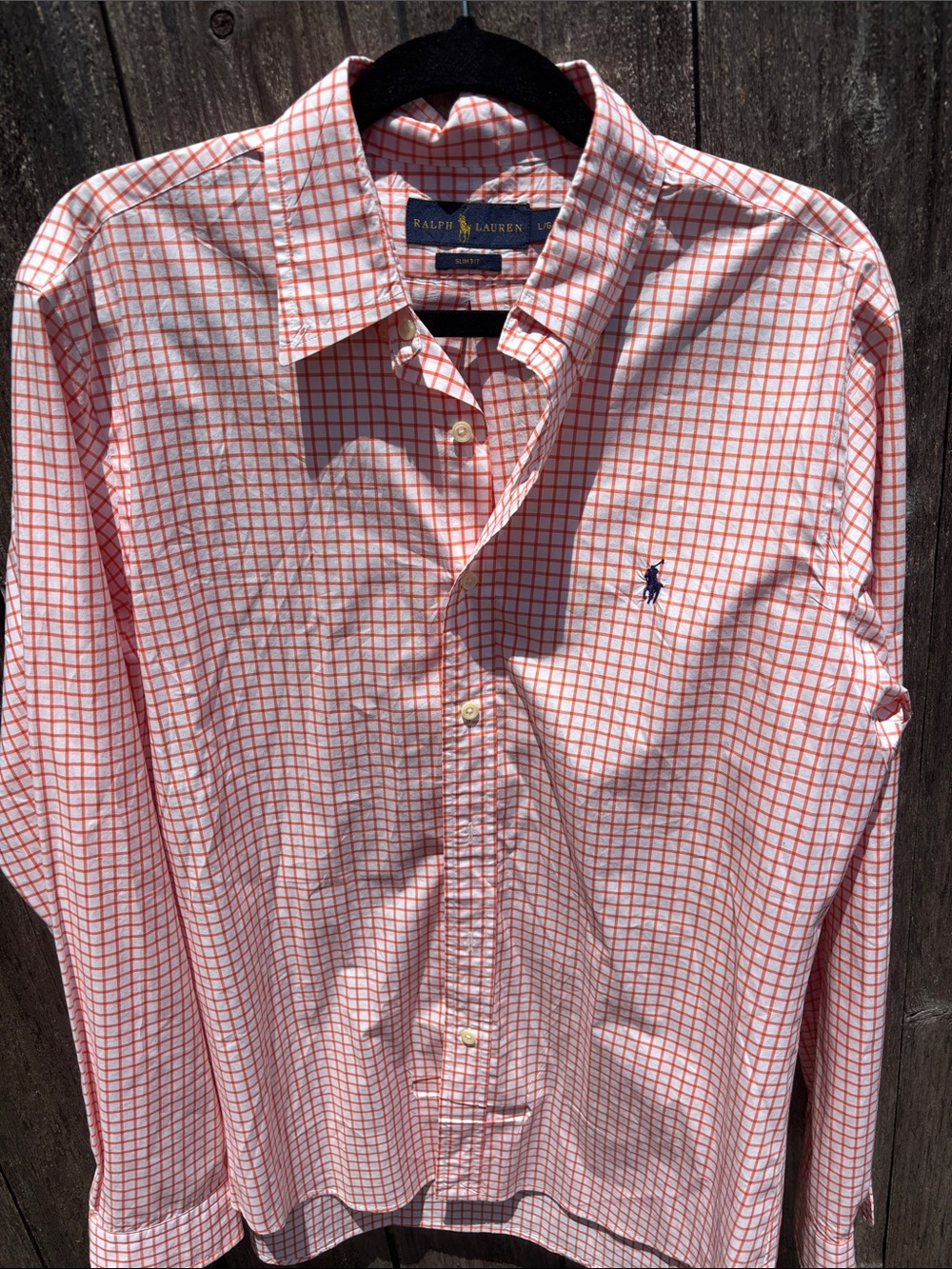 Ralph Lauren Men’s Coral and White Check Button-Down Shirt